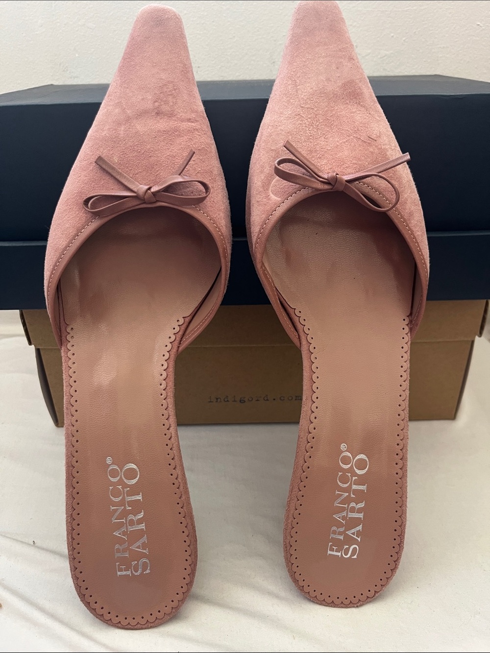 Franco Sarto Dusty Rose Suede Pointed Slip-On Mules
